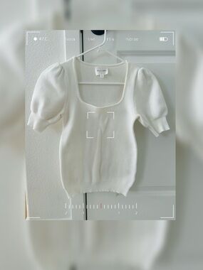 Anthropologie White Puff Sleeve Top (stretchy knit)